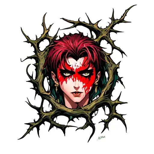 jojo bizarre adventure birthmark thats sewed into the skin with thorns tendrils and some lose ends  tattoo design idea