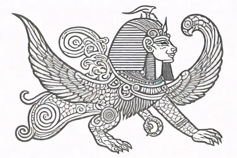 Tattoo about egyptian god for protection, Roxana's name into old egyptian symbols and a hidden picture of a black poodel tattoo design idea