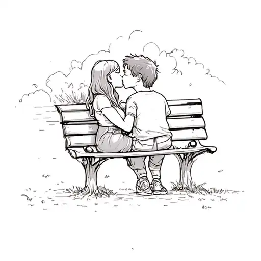 a couple kissing on a park bench tattoo design idea