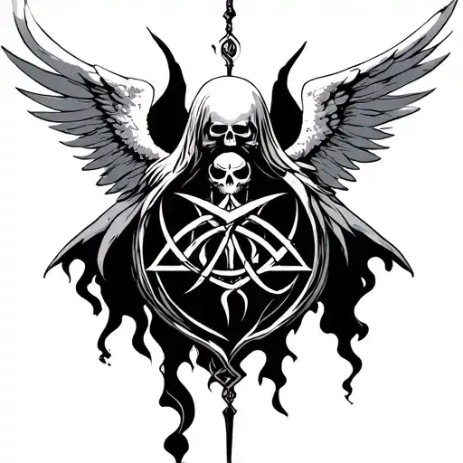 angel of death protection with sigil tattoo design idea