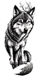 wald, wolf ,eule ,rabe ,hirsch tattoo design idea