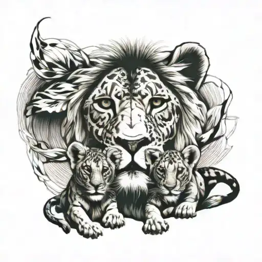 female lion with two cubs tattoo design idea
