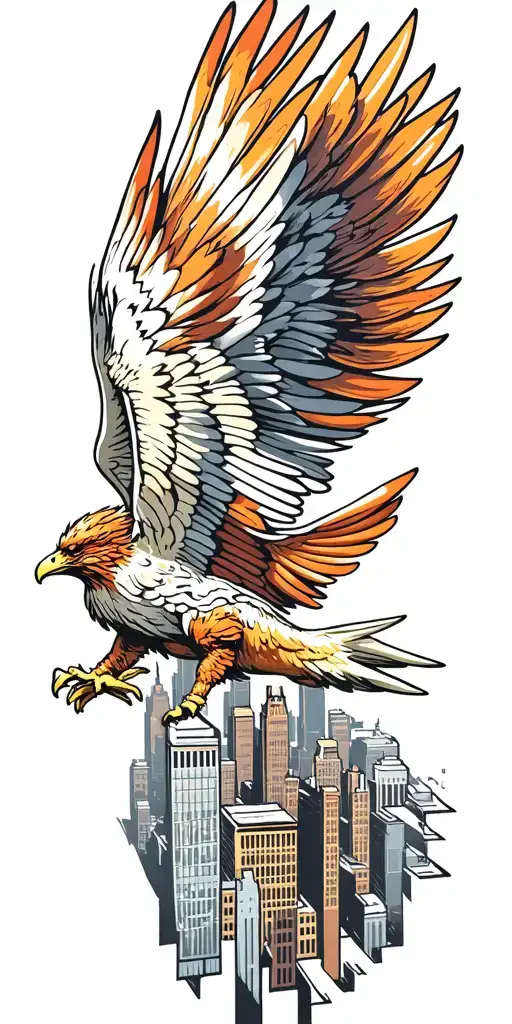 phoenix soaring with new york skyline  tattoo design idea