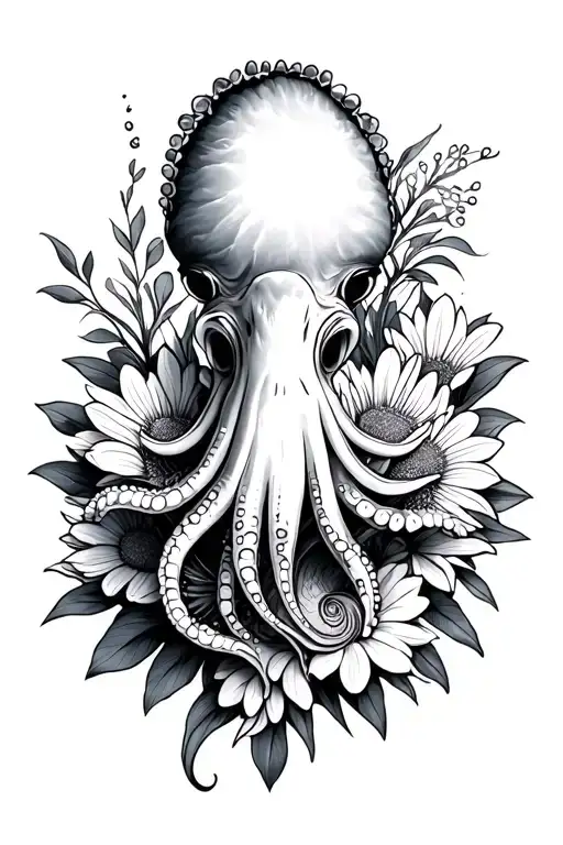 squid and oyster and aster and Tanah lot tattoo design idea