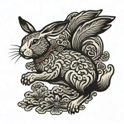 white hare running tattoo design idea
