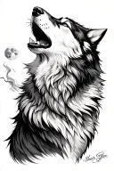 wolf howling at moon seeing breath tattoo design idea