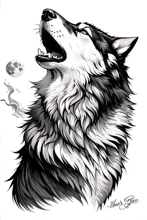 wolf howling at moon seeing breath tattoo design idea