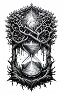 tree of life intertwined hourglass melting ice cube tattoo design idea