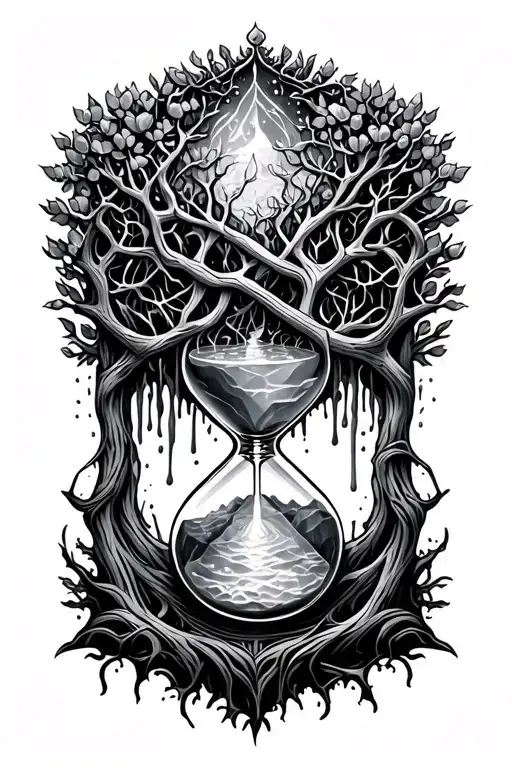 tree of life intertwined hourglass melting ice cube tattoo design idea