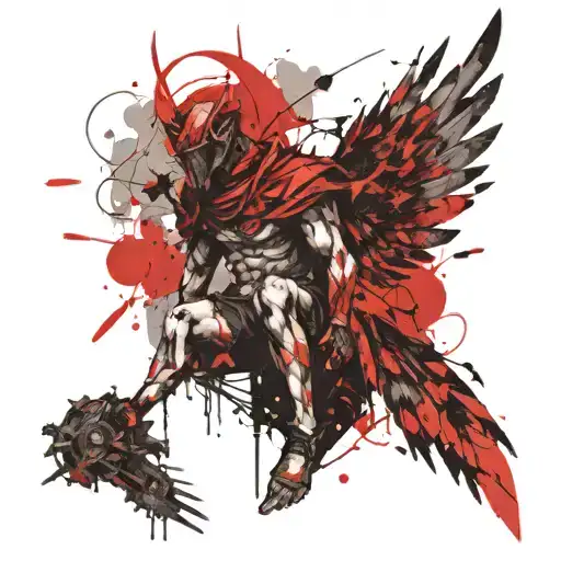 warrior with wings tattoo design idea