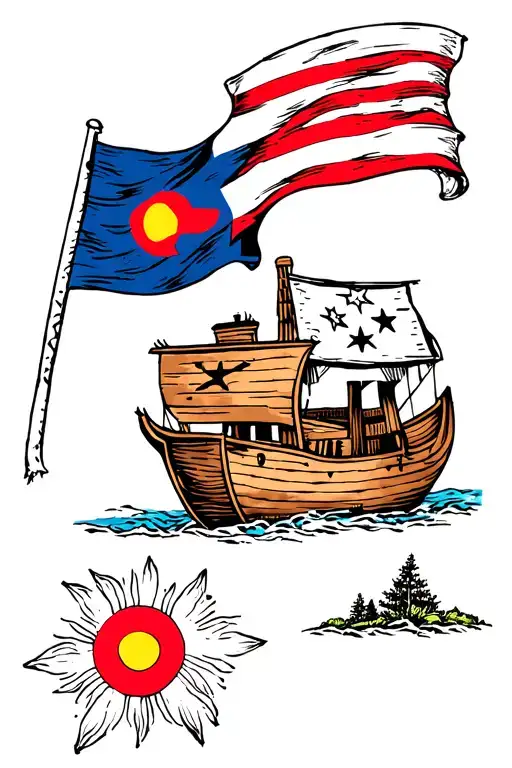Noah's ark, Colorado and Texas flag tattoo design idea