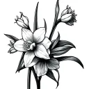 lowercase cursive b stem with daffodil flowers tattoo design idea