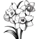 lowercase cursive b stem with daffodil flowers tattoo design idea