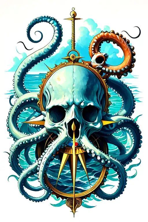 kraken and a compass tattoo design idea