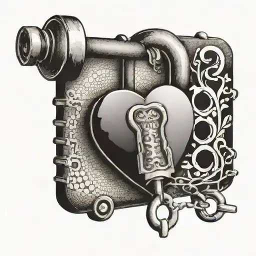 A heart-shaped lock with a key that has the name 'N' engraved on it tattoo design idea