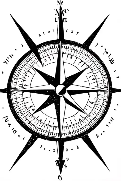 Magnetic compass minimalist with little extra details. North arrow should not be by N symbolizing high agency and freedo tattoo design idea