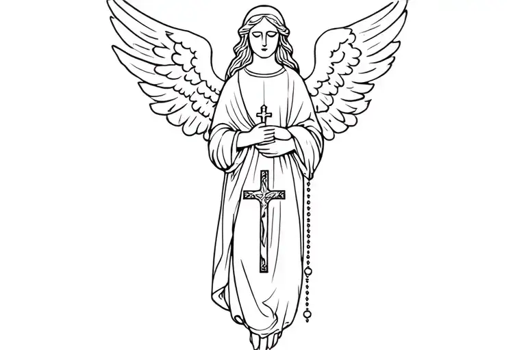 angel with catholic rosary tattoo design idea