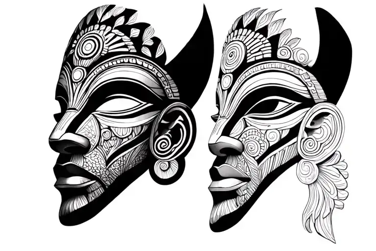 African mask in 3D CPUR tattoo design idea