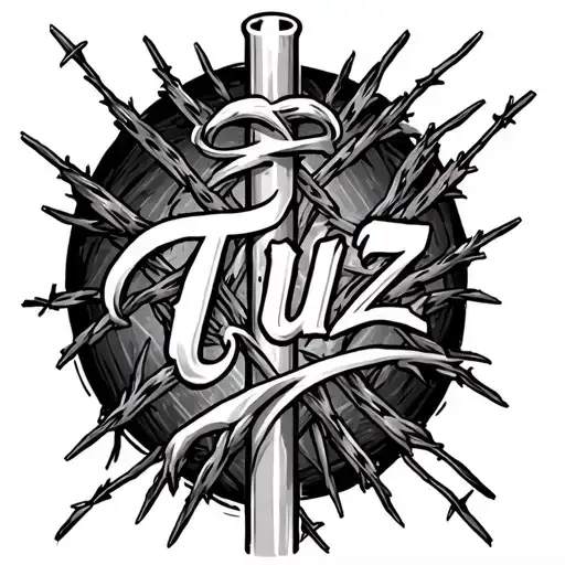 croos whit barbed wire with the last name tuz in the croos for my arm tattoo design idea