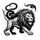 lion with snakes crawling tattoo design idea