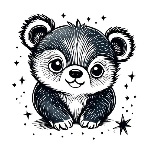 cute bear cub with north star tattoo design idea