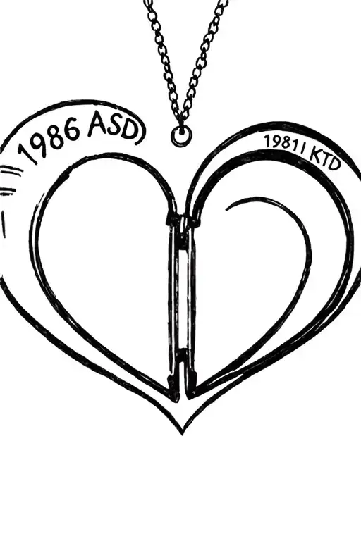 heart locket open, with 1986 ASD on one side and 1991 KTD in the other tattoo design idea