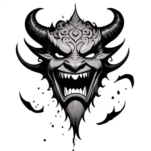 Broken Oni Mask tattoo design idea