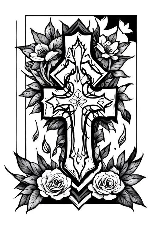 70x7 and a cross surrounded tattoo design idea