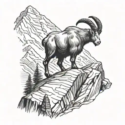 mountain goat with mountain in background tattoo design idea
