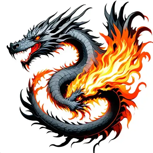 Dragon breathing fire, Phoenix Rising Sun tattoo design idea