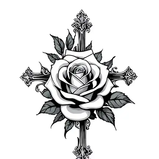 rose and cross incorporated tattoo design idea