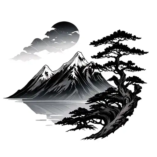 Japanese Style Mountain tattoo design idea