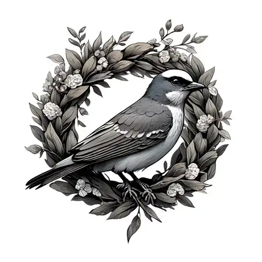 Wren named islawith wreath wrapped around it tattoo design idea