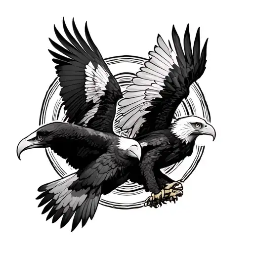 two eagles doing death spiral tattoo design idea