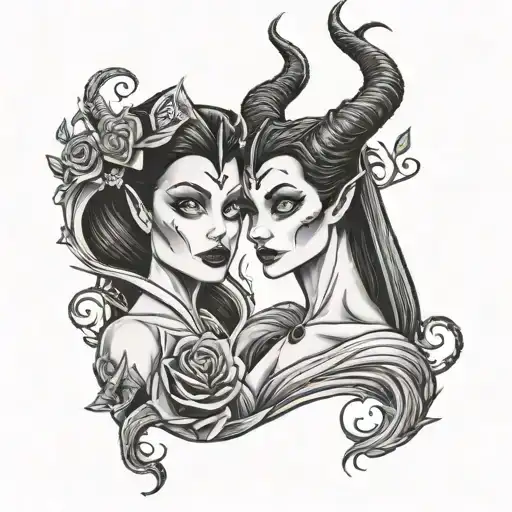 maleficent and Emily corpse bride tattoo design idea