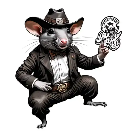 rat dressed like a cowboy holding tattoo design idea