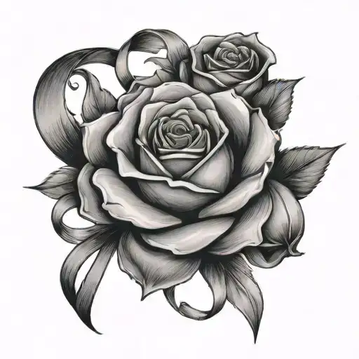 Rose And Cancer Ribbon laced tattoo design idea