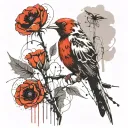 skeleton bird with poppy tattoo design idea