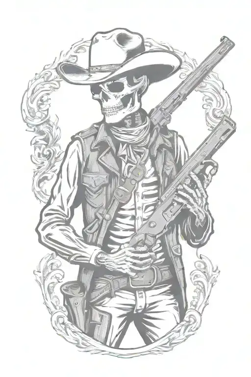 cowboy skeleton holding shotgun tattoo design idea