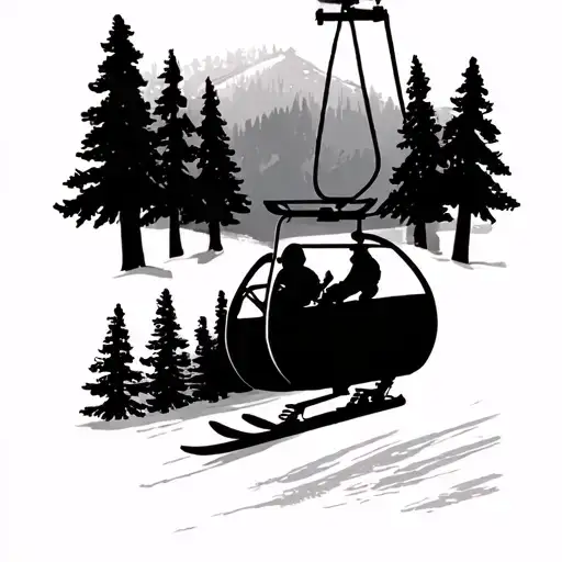 simple ski gondola and trees tattoo design idea
