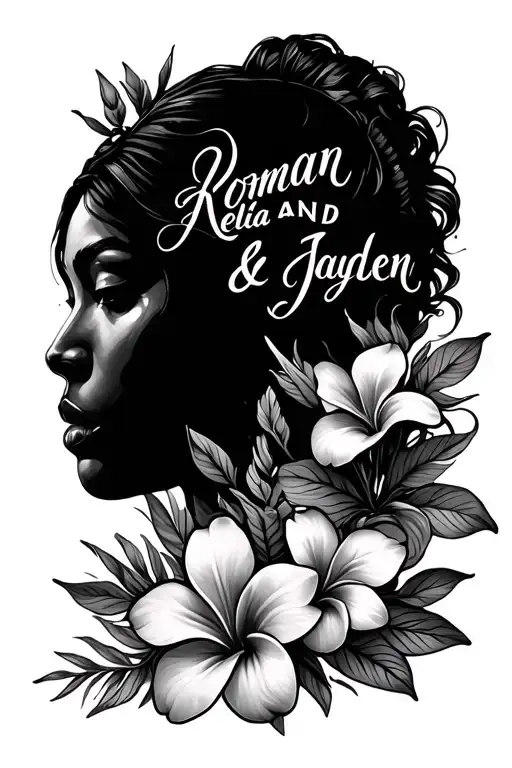 "Roman Leila and Jayden " plumeria flowers tattoo design idea