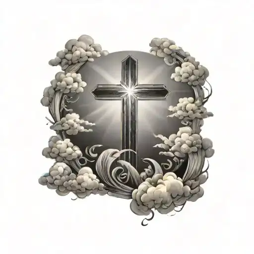 3 cross's with clouds and rays of sunshine tattoo design idea