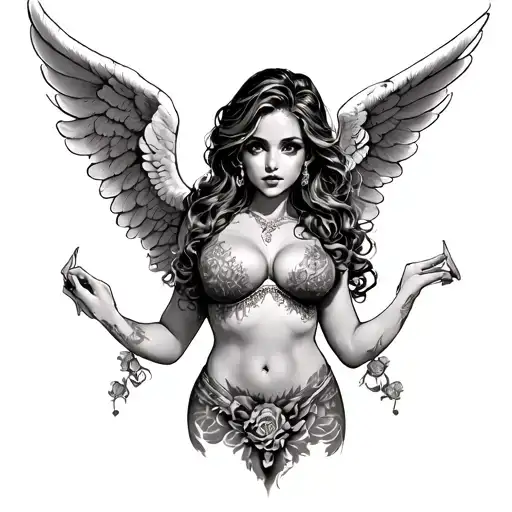 sexy girl angel big titties tattoo design idea