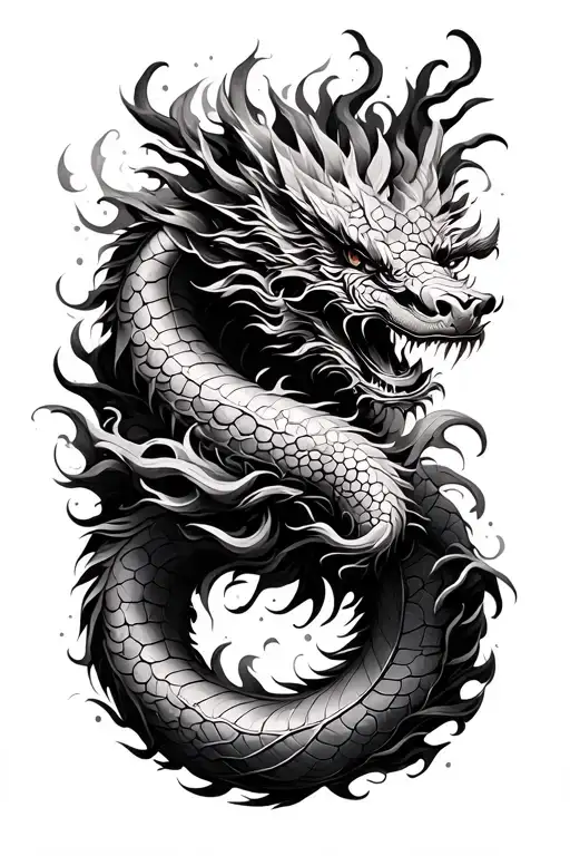 Autumn Leaf but has chinese dragon merged together representing tattoo design idea