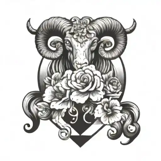 Aries astrology symbol with flowers and the year 2005 tattoo design idea