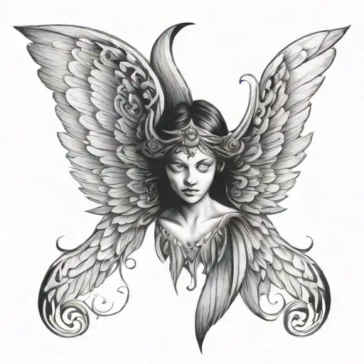 seraphim angel symmetrical eyes tattoo design idea