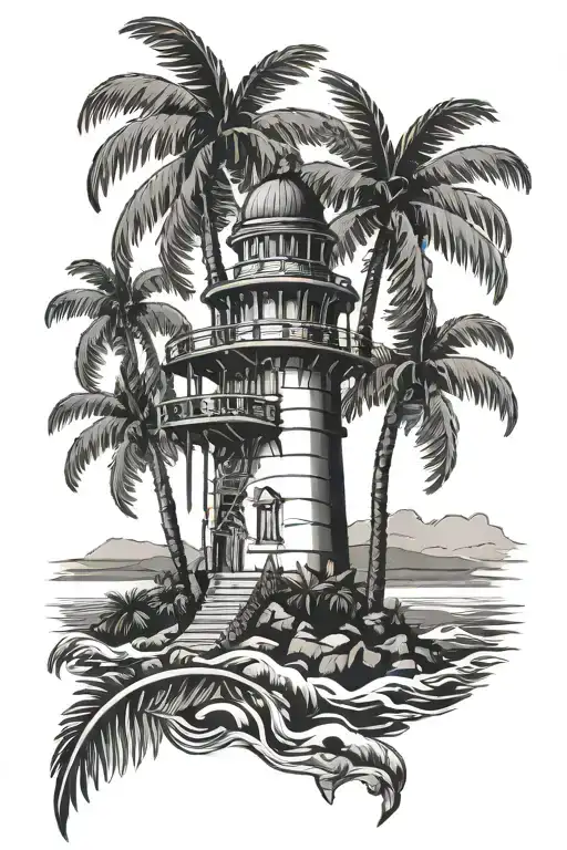 palm tree with st Augustine lighthouse tattoo design idea