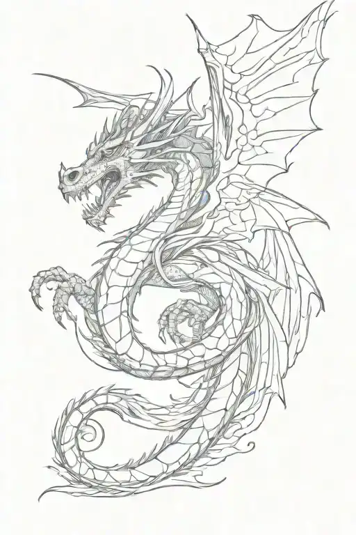 dragon flying upwards, side view tattoo design idea