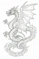dragon flying upwards, side view tattoo design idea