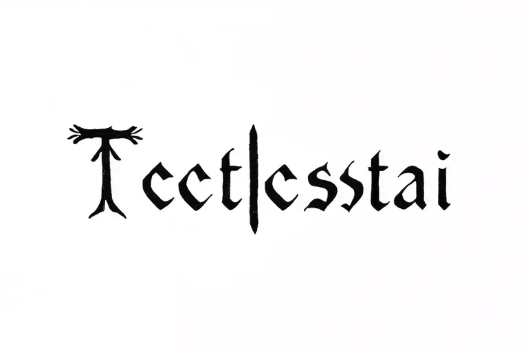 "Tetelestai " dainty cross incorporated into the word "Tetelestai " tattoo design idea